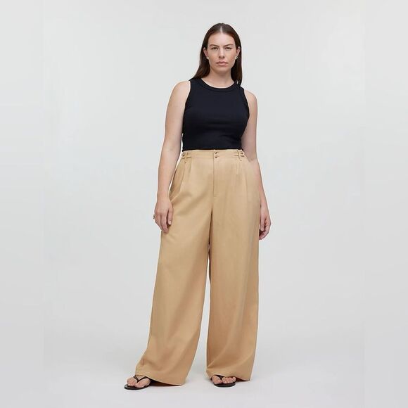 NWT Madewell The Petite Harlow Wide-Leg Linen Blend Pant in Desert Dune - Picture 1 of 10